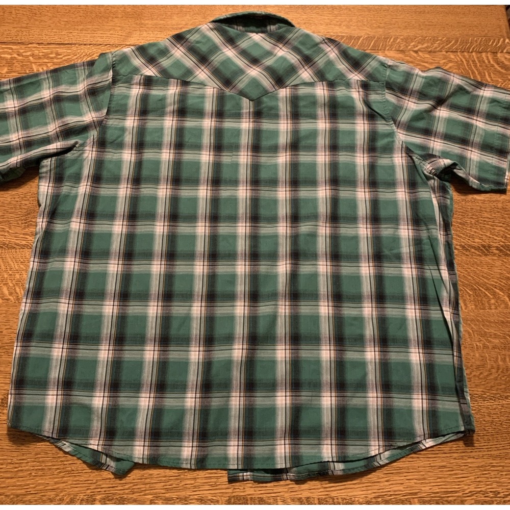 Wrangler Retro Western Shirt‎ Mens XXL Green Plaid Pearl Snaps Short Sleeve - Picture 5 of 7